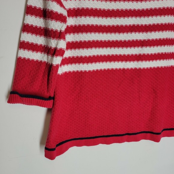 CJ Banks Women's Sweater Red White Striped Cotton Knit 3/4 Sleeve Plus Size 1X - Picture 4 of 6